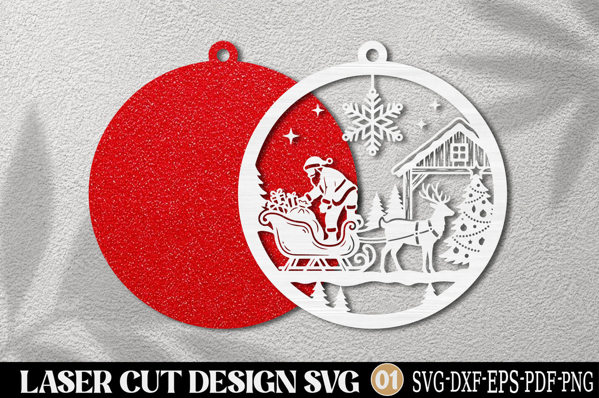 Santa Loading Sleigh Christmas Laser Cut SVG | Santa Sleigh Ornament SVG