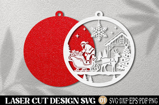 Santa Loading Sleigh Christmas Laser Cut SVG | Santa Sleigh Ornament SVG