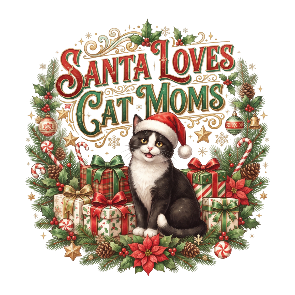 Santa Loves Cat Moms PNG