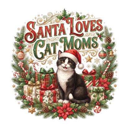 Santa Loves Cat Moms PNG