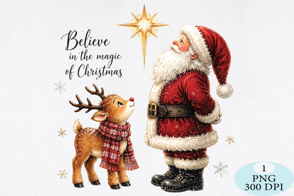 Santa Reindeer Christmas Magic PNG