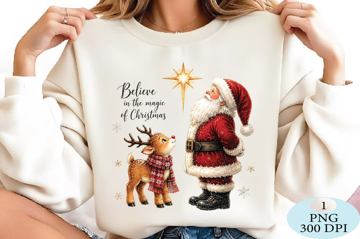 Santa Reindeer Christmas Magic PNG