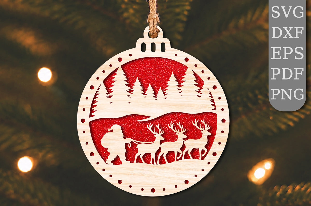 Santa Reindeer Forest Laser Cut SVG Ornament