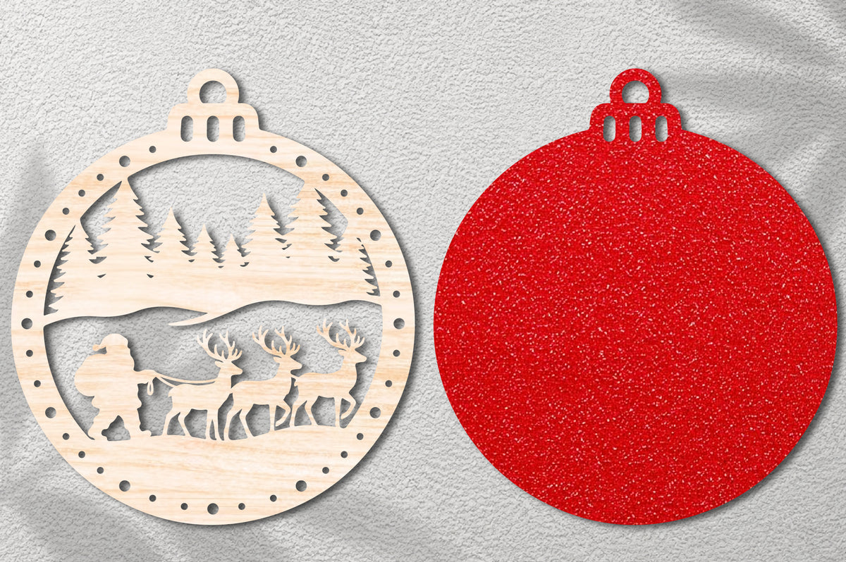 Santa Reindeer Forest Laser Cut SVG Ornament