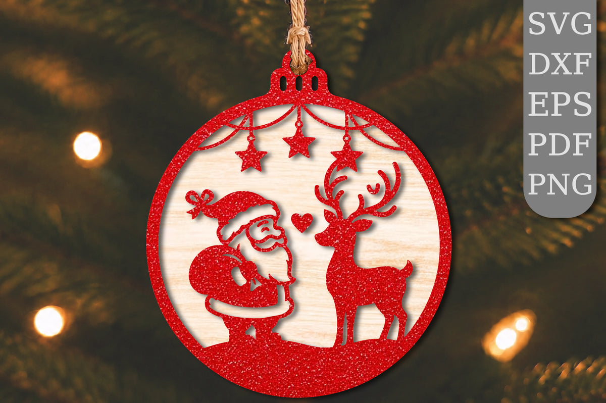 Santa Reindeer Ornament Laser Cut SVG