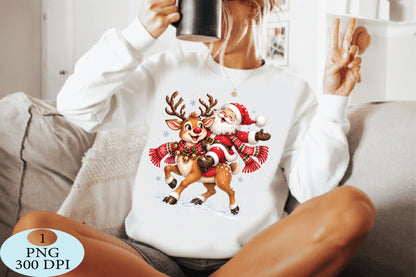 Santa Riding Reindeer Christmas PNG