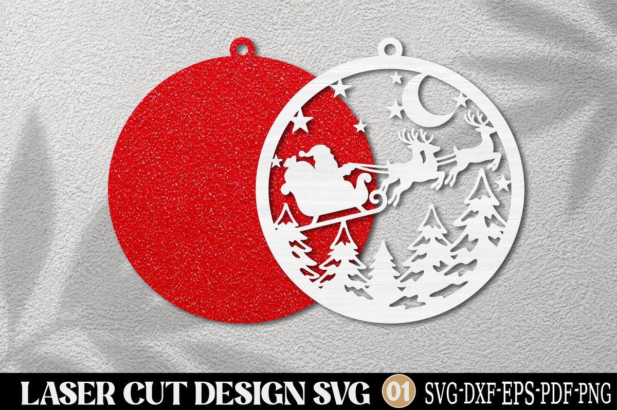 Santa Sleigh Christmas Ornament Laser Cut SVG | Santa Reindeer Holiday SVG
