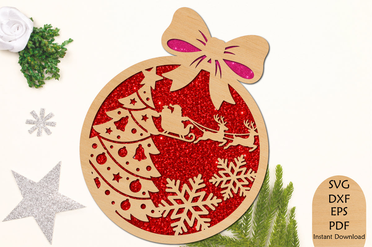 Santa Sleigh Christmas Ornament Laser Cut SVG File
