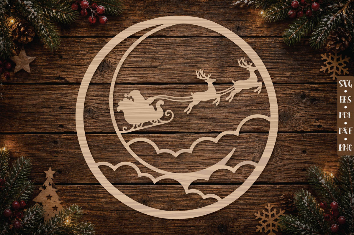 Santa Sleigh Moon Ornament SVG
