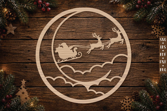 Santa Sleigh Moon Ornament SVG