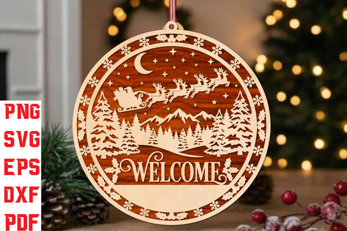 Santa Sleigh Christmas Welcome Sign SVG