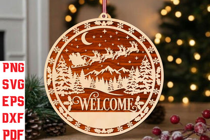 Santa Sleigh Christmas Welcome Sign SVG