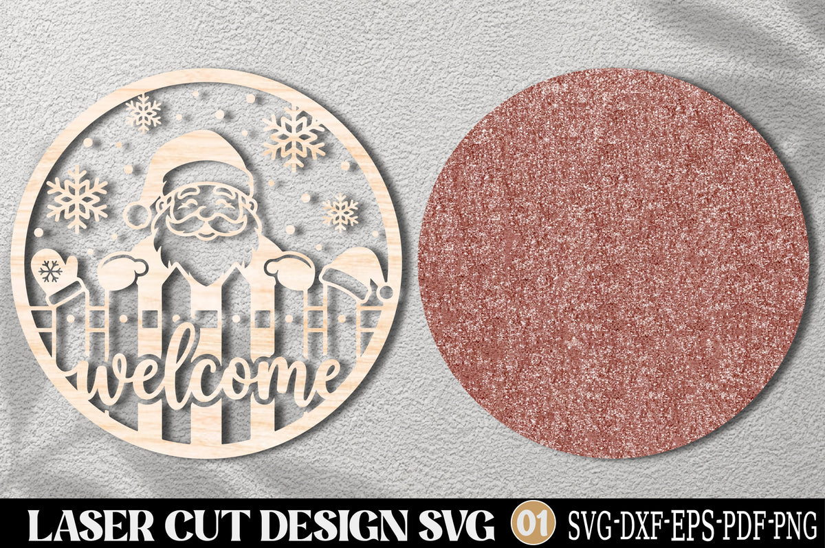 Santa Welcome Christmas Laser Cut SVG | Santa Claus Christmas Ornament Design