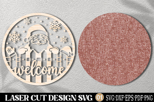 Santa Welcome Christmas Laser Cut SVG | Santa Claus Christmas Ornament Design