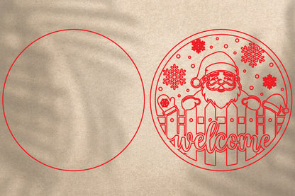 Santa Welcome Christmas Laser Cut SVG | Santa Claus Christmas Ornament Design