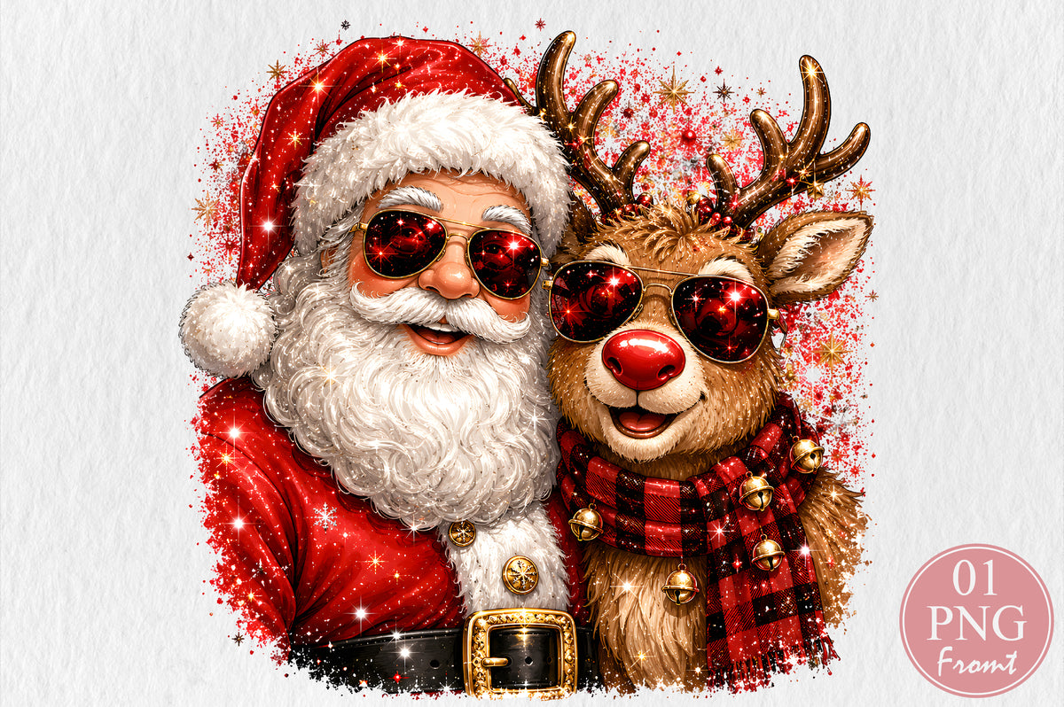 Santa Reindeer Christmas PNG Funny Holiday Sunglasses Design