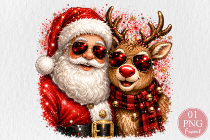 Santa Reindeer Christmas PNG Funny Holiday Sunglasses Design