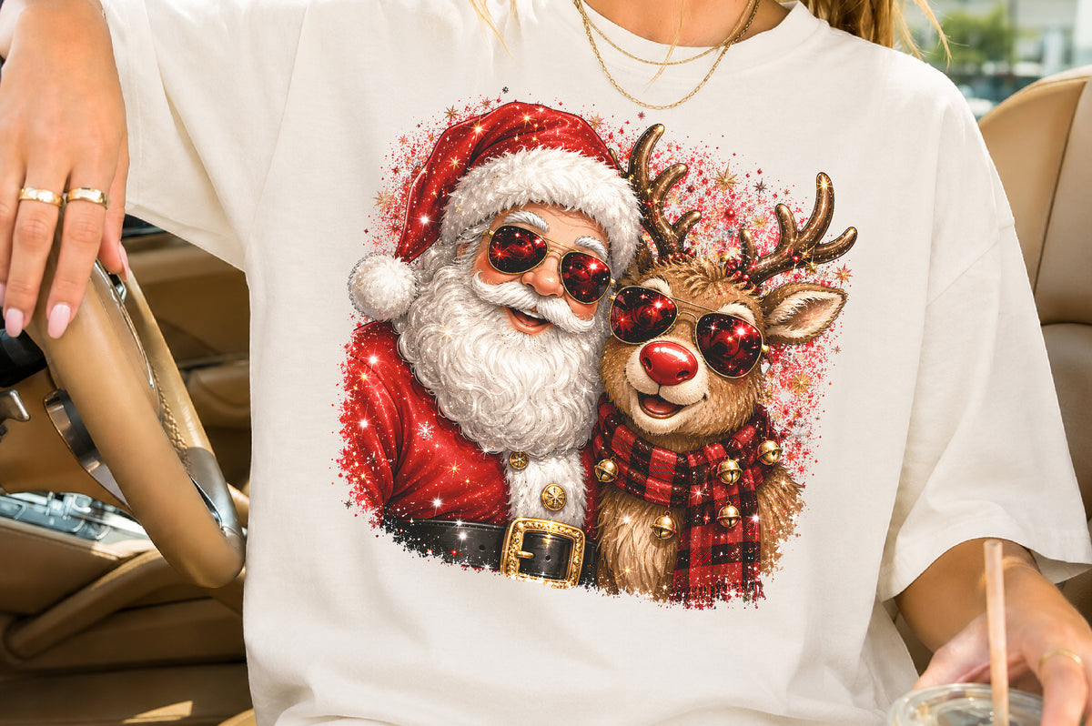 Santa Reindeer Christmas PNG Funny Holiday Sunglasses Design