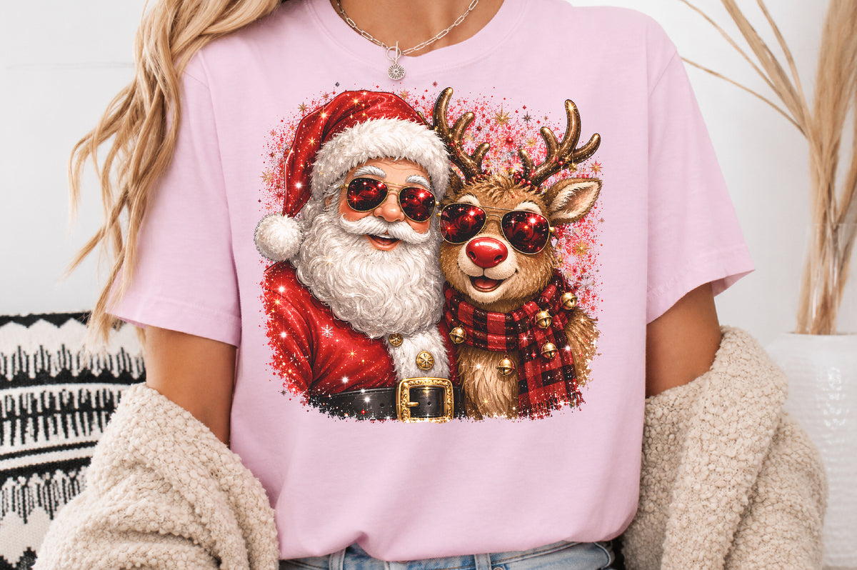 Santa Reindeer Christmas PNG Funny Holiday Sunglasses Design