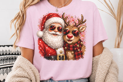 Santa Reindeer Christmas PNG Funny Holiday Sunglasses Design