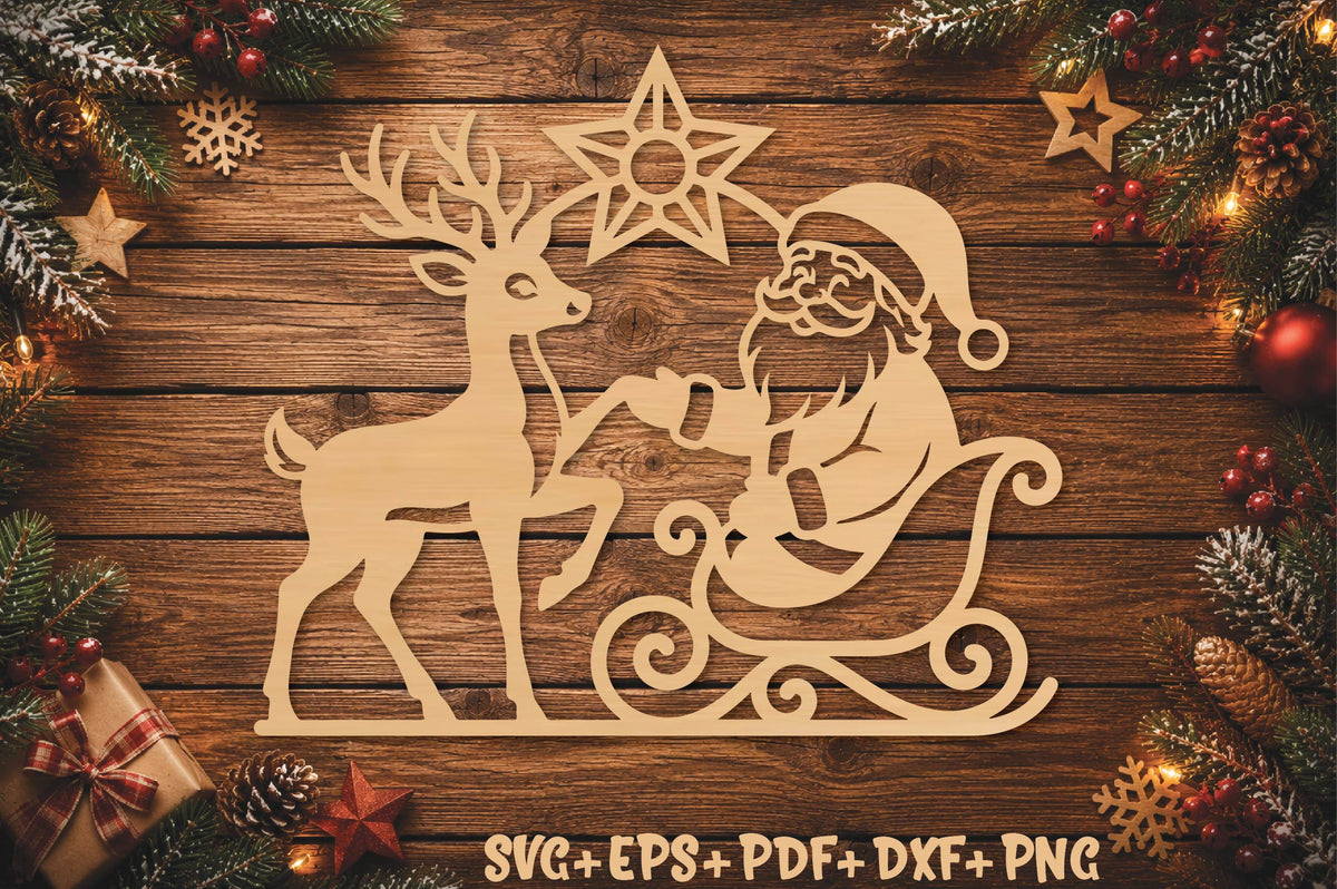 Santa Reindeer Sleigh Christmas SVG