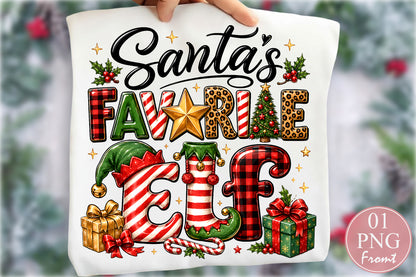 Santa's Favorite Elf Christmas PNG Cute Holiday Sublimation Design