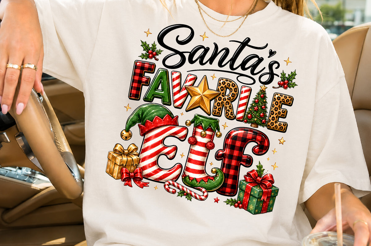 Santa's Favorite Elf Christmas PNG Cute Holiday Sublimation Design