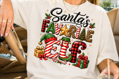 Santa's Favorite Elf Christmas PNG Cute Holiday Sublimation Design