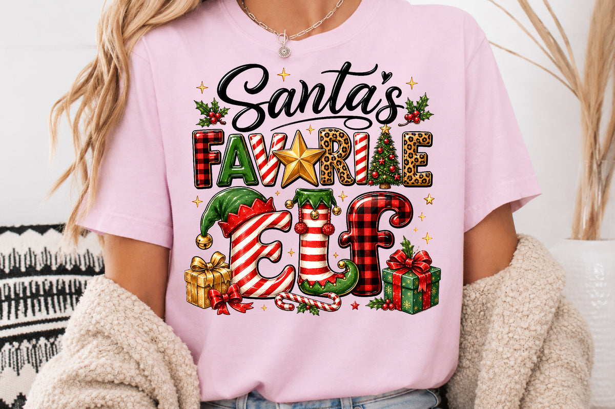 Santa's Favorite Elf Christmas PNG Cute Holiday Sublimation Design