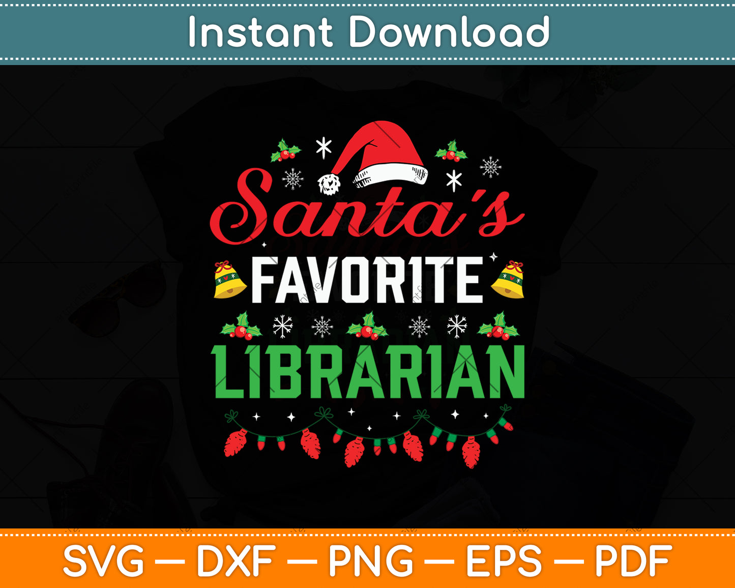 Santa’s Favorite Librarian Funny Christmas Svg Digital Cutting File