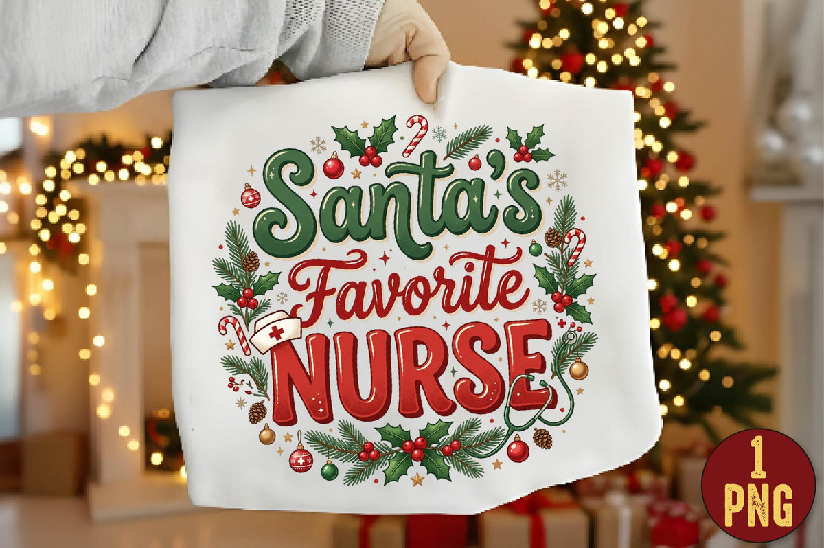 Santa's Favorite Nurse Christmas PNG, Christmas Nurse Sublimation Design, Holiday Nurse Shirt PNG