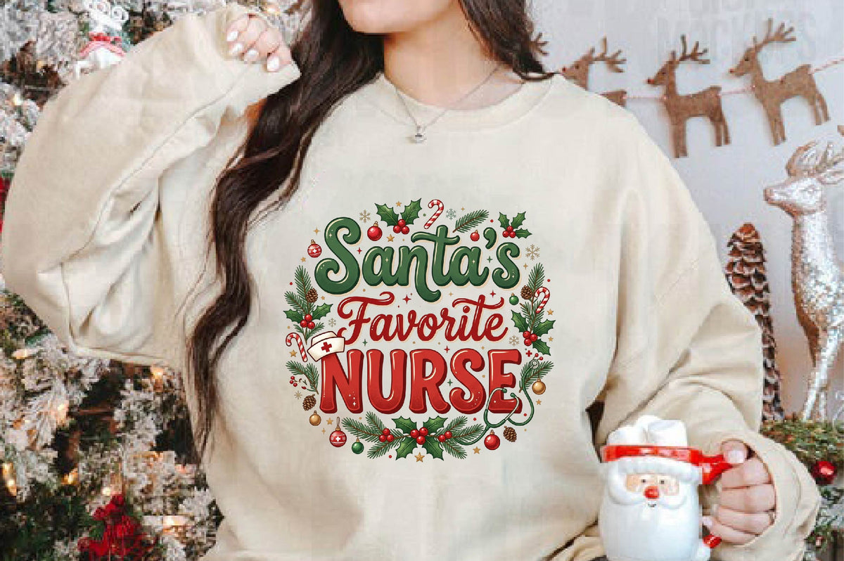 Santa's Favorite Nurse Christmas PNG, Christmas Nurse Sublimation Design, Holiday Nurse Shirt PNG