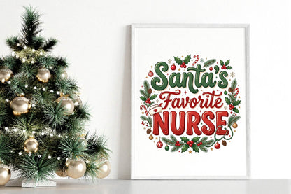 Santa's Favorite Nurse Christmas PNG, Christmas Nurse Sublimation Design, Holiday Nurse Shirt PNG