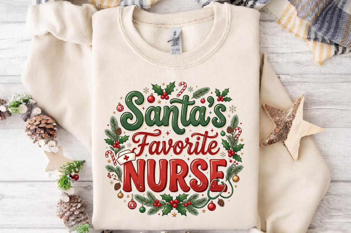 Santa's Favorite Nurse Christmas PNG, Christmas Nurse Sublimation Design, Holiday Nurse Shirt PNG