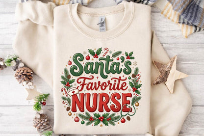 Santa's Favorite Nurse Christmas PNG, Christmas Nurse Sublimation Design, Holiday Nurse Shirt PNG