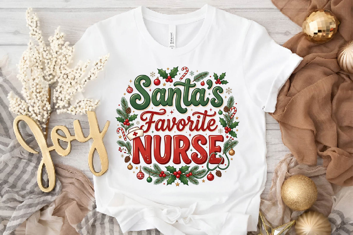 Santa's Favorite Nurse Christmas PNG, Christmas Nurse Sublimation Design, Holiday Nurse Shirt PNG