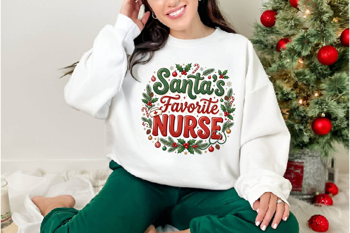 Santa's Favorite Nurse Christmas PNG, Christmas Nurse Sublimation Design, Holiday Nurse Shirt PNG