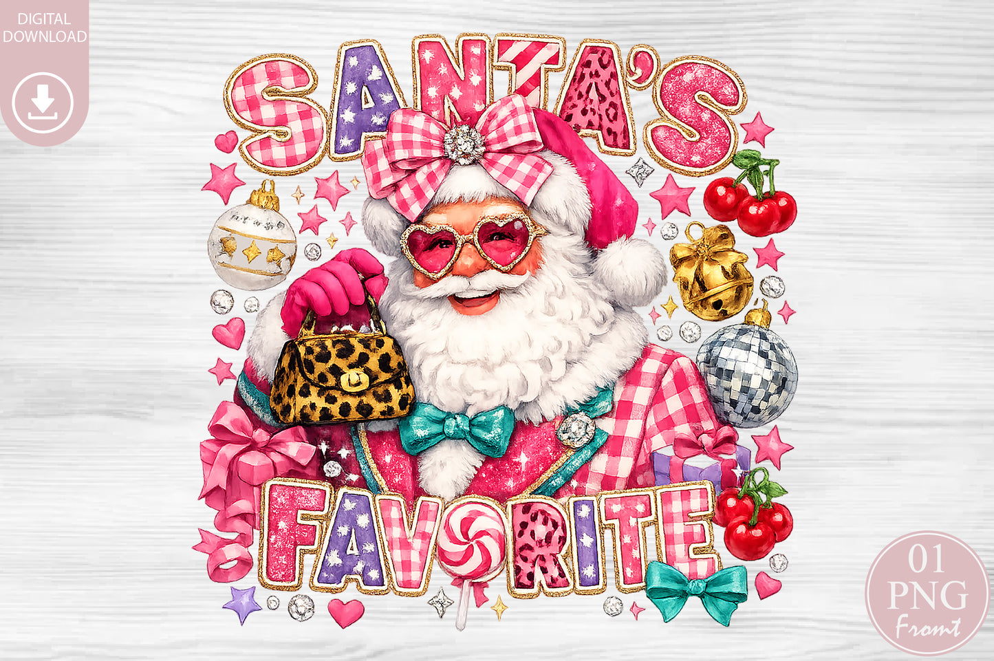 Santa’s Favorite Retro Pink Christmas Sublimation PNG