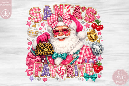 Santa’s Favorite Retro Pink Christmas Sublimation PNG