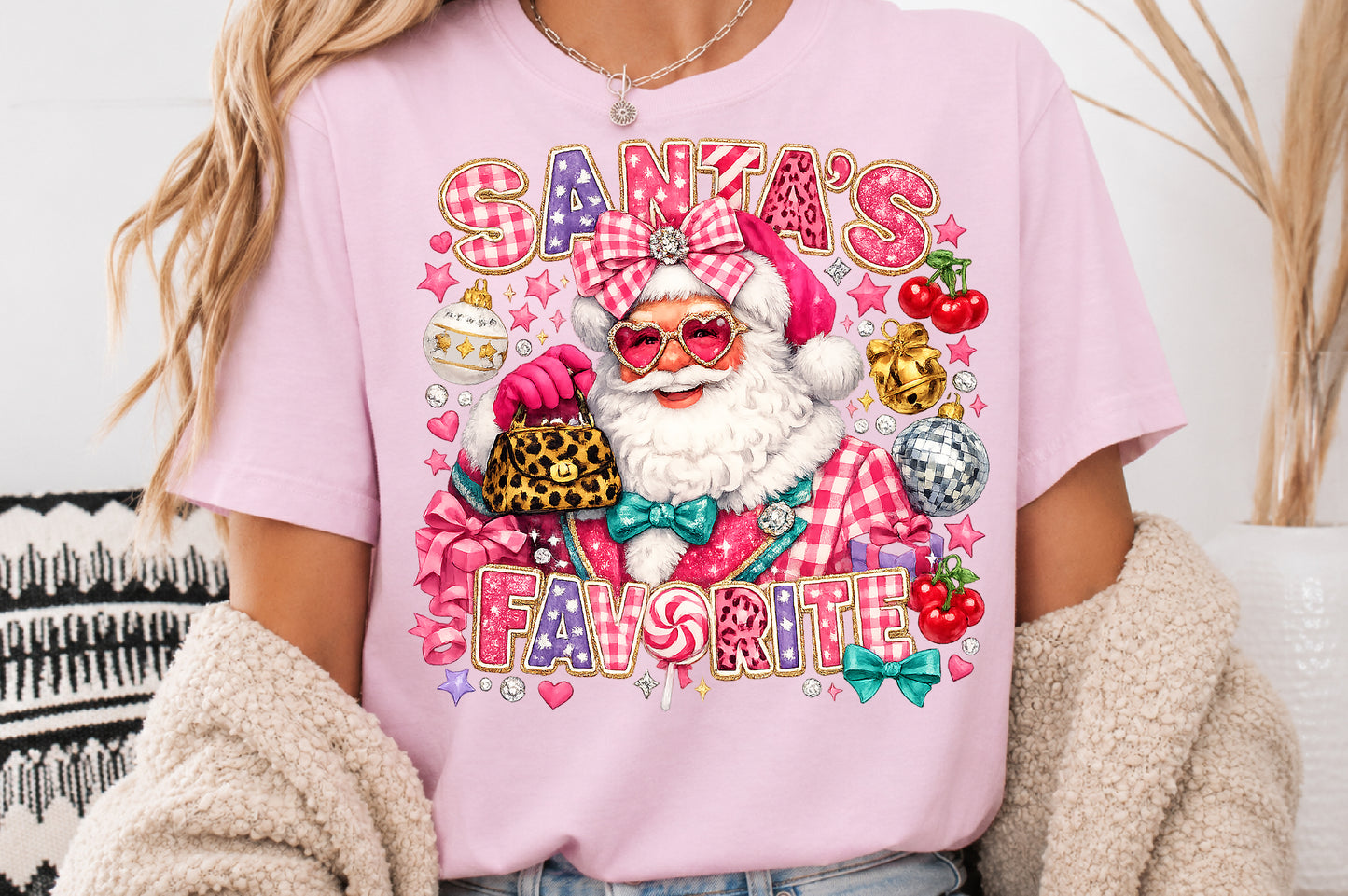 Santa’s Favorite Retro Pink Christmas Sublimation PNG