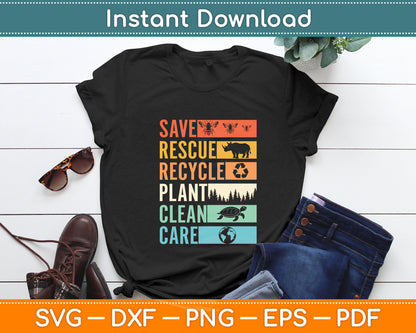 Save Rescue Recycle Plant Clean Care Earth Day Svg Digital Cutting File