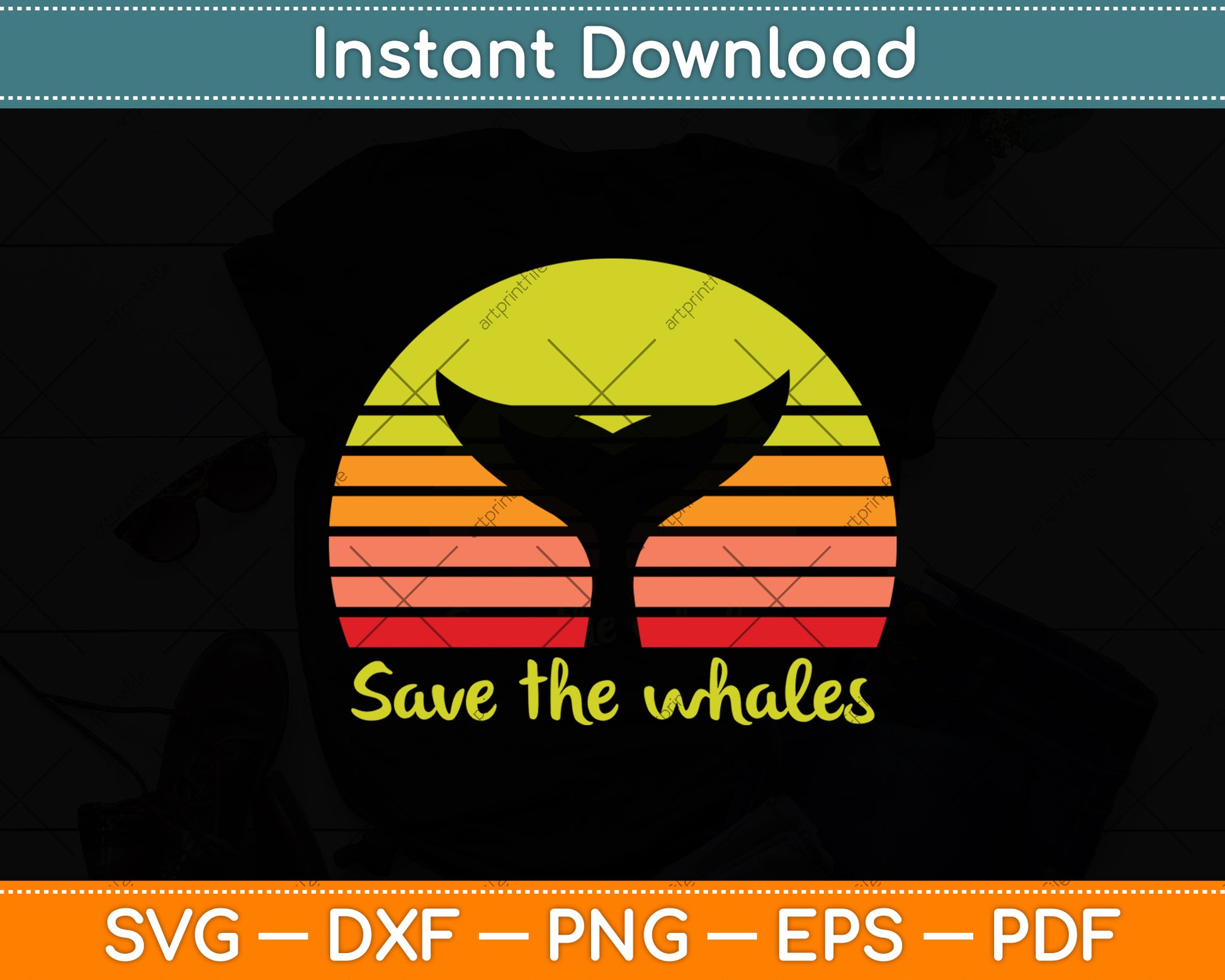 Save The Whales Retro Vintage Svg Png Dxf Digital Cutting File