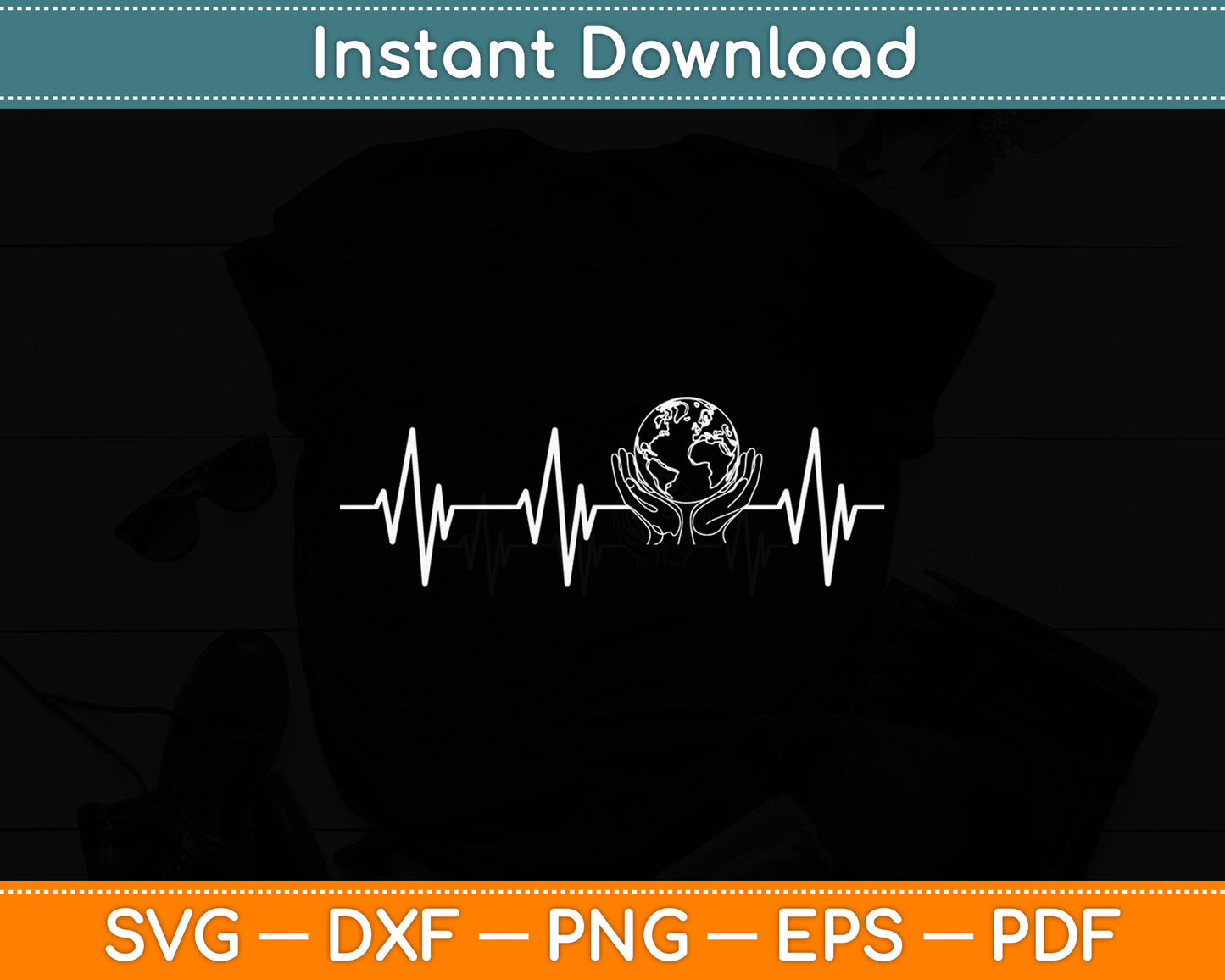 Save The Planet Heartbeat on World Earth Day Environmental Svg Digital Cutting File