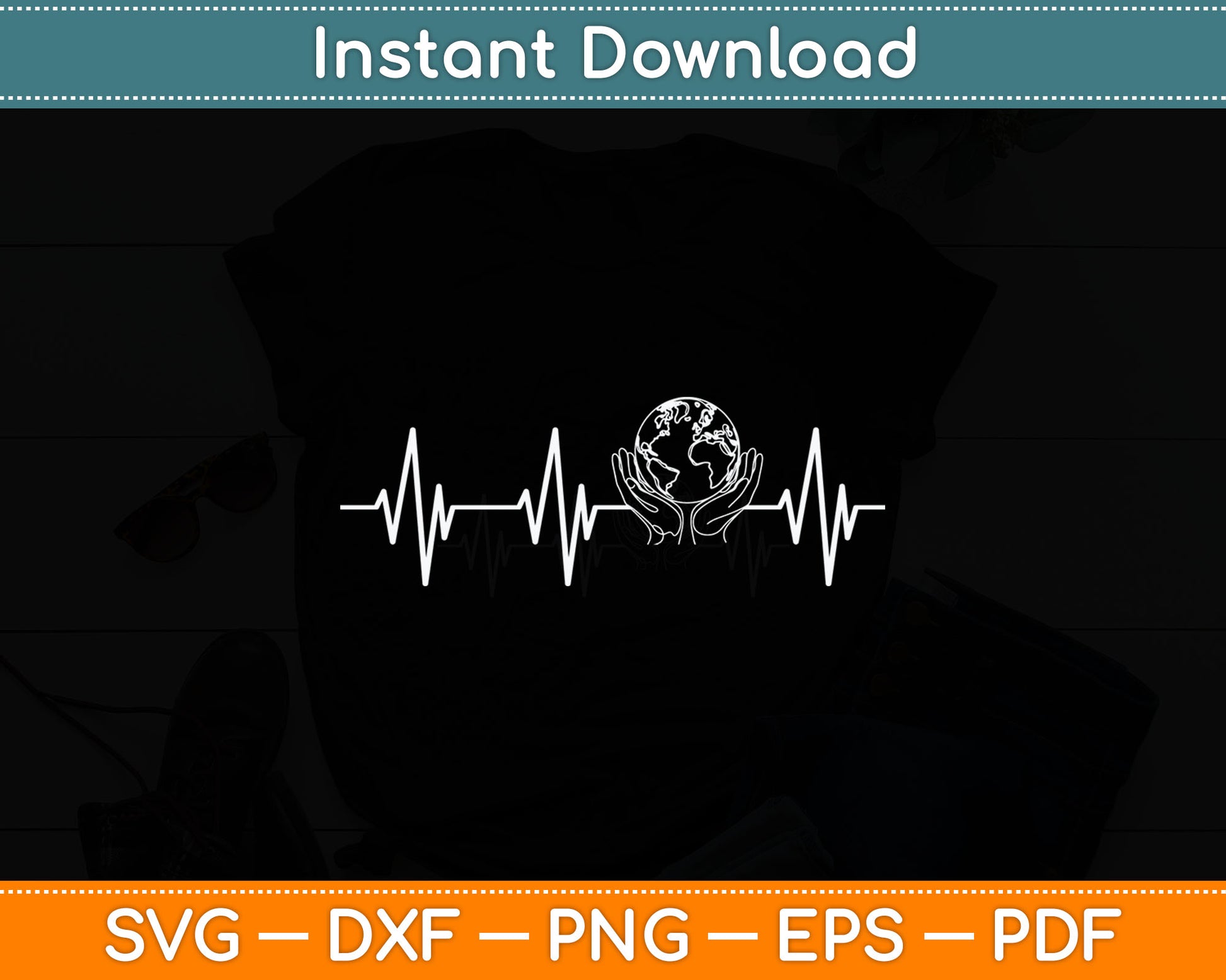 Save The Planet Heartbeat on World Earth Day Environmental Svg Digital Cutting File