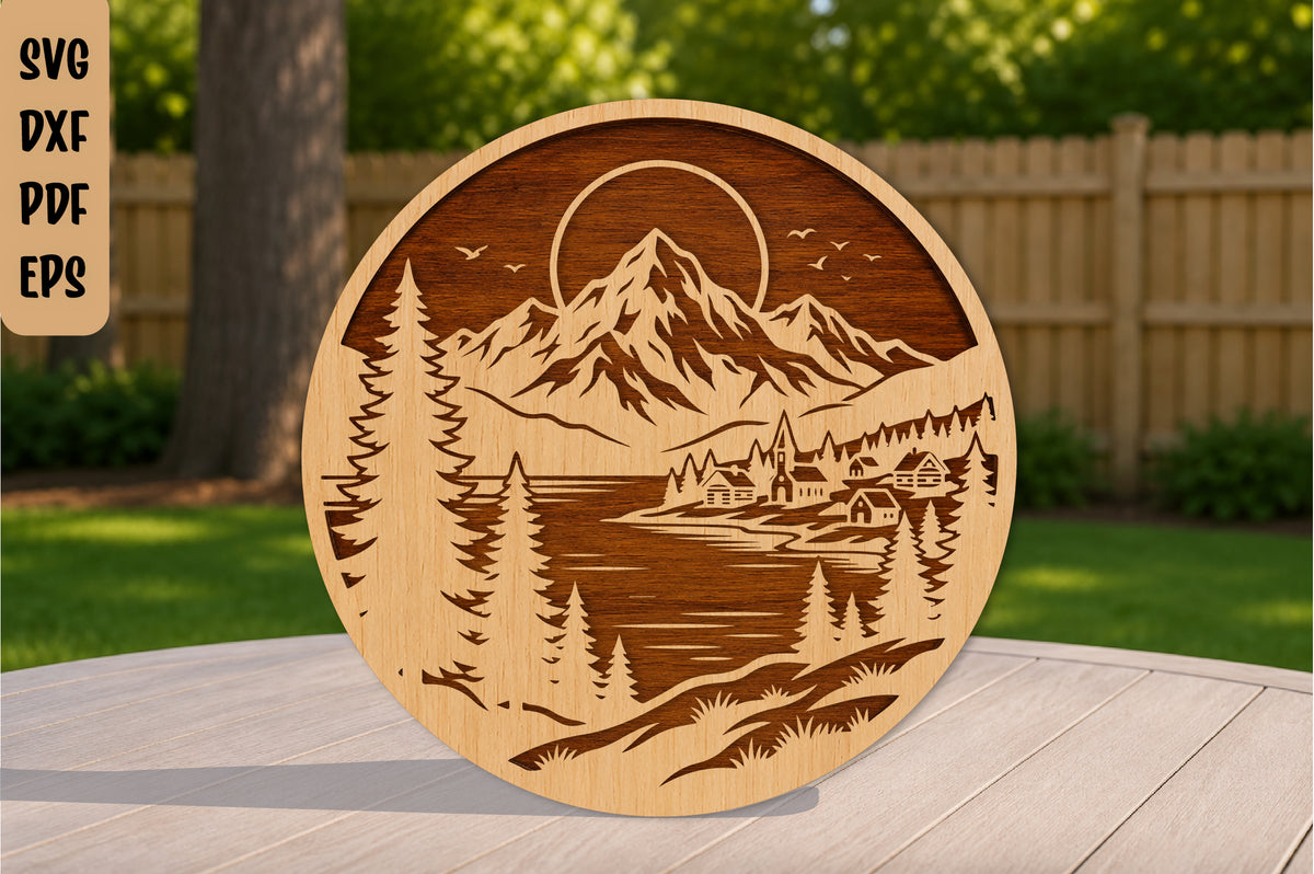 Mountain Lake Village Laser Cut SVG