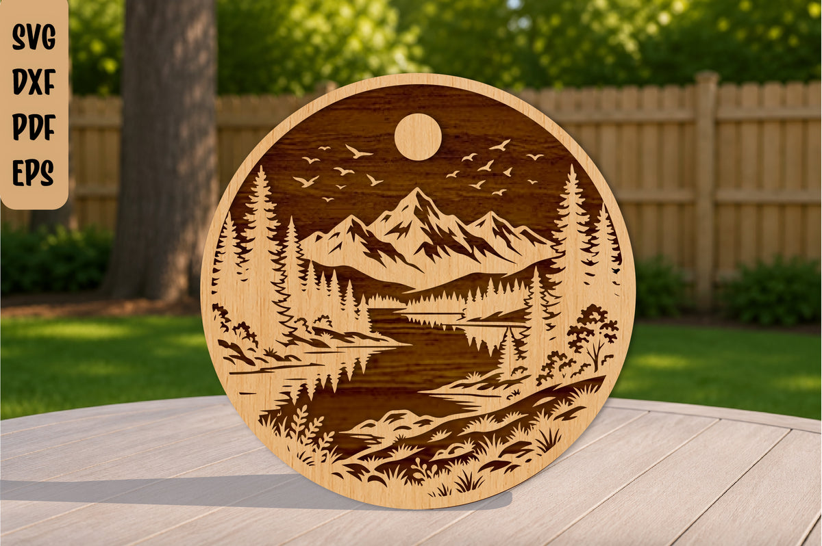 Mountain River Landscape Laser Cut SVG