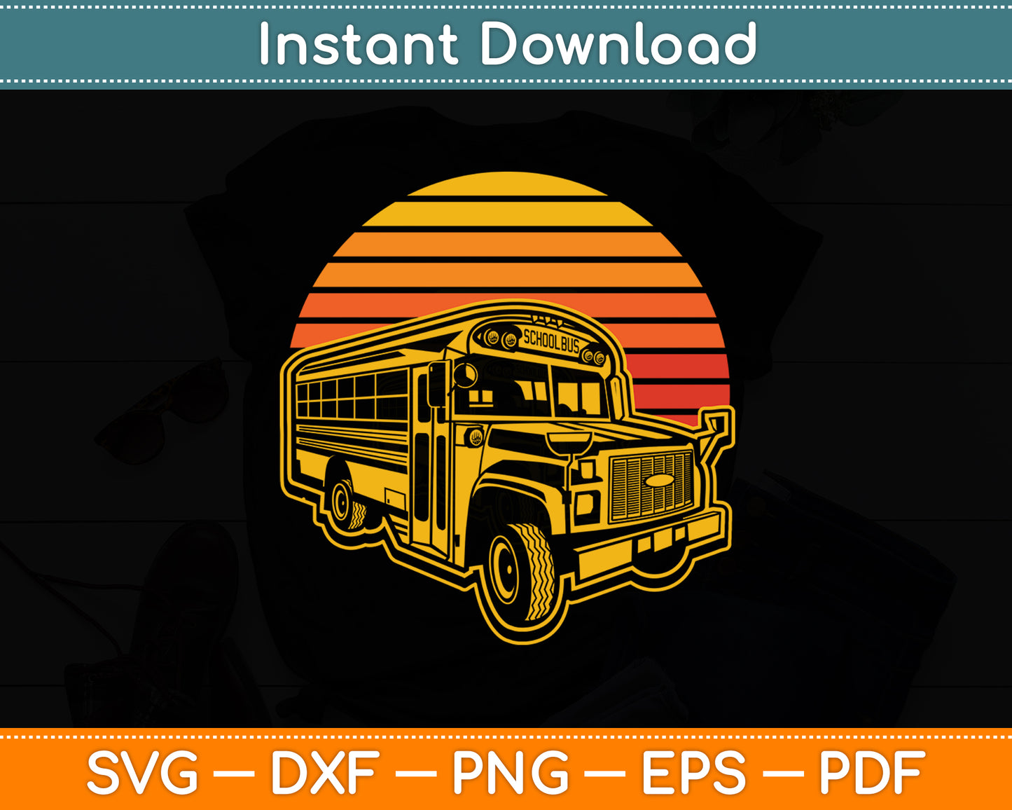 School Bus Driver Sunset Retro Vintage Svg Digital Cutting File