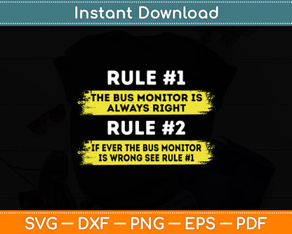 School Bus Monitor Rules Svg Digital Cutting File