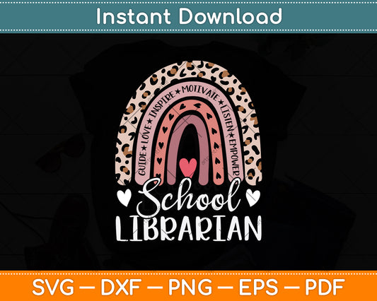 School Librarian Rainbow Leopard Svg Digital Cutting File