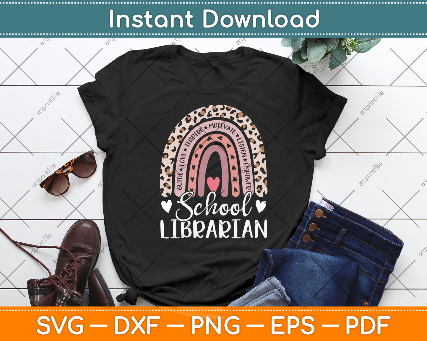 School Librarian Rainbow Leopard Svg Digital Cutting File